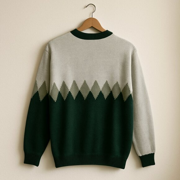 Split 500 Vintage Sweater Made USA Green Gray Geometric Knit Men’s Size L - Picture 2 of 13